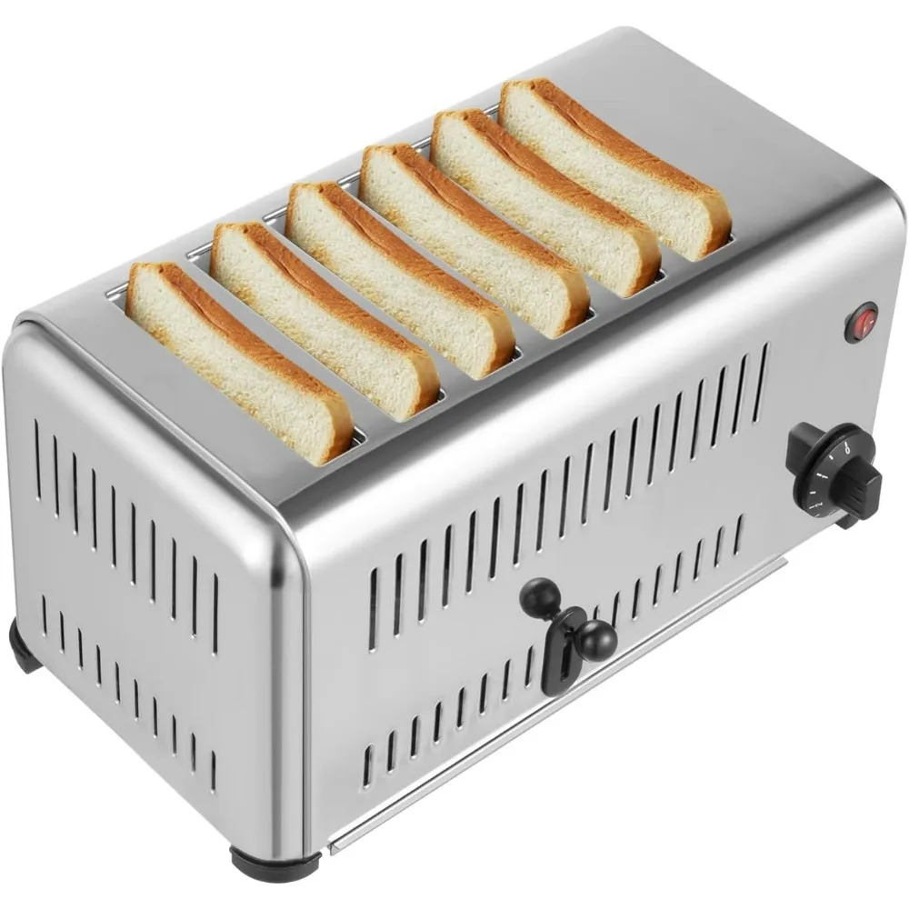 

6 Slice Toaster with 5 Bread Shade Settings, Commercial Bread Baking Machine 1.1in Wide Slot, 1680W, for Various Bread Types