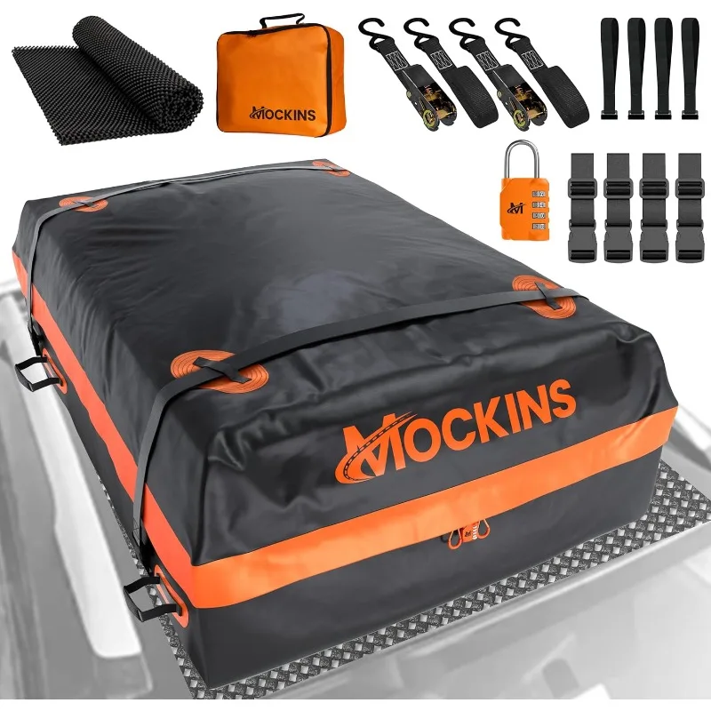 

Mockins 30 CuFt Waterproof Rooftop Cargo Bag for Top of Car, SUV, Truck & Large Vehicles | 60"x43"x20" Vinyl Car Roof Bag