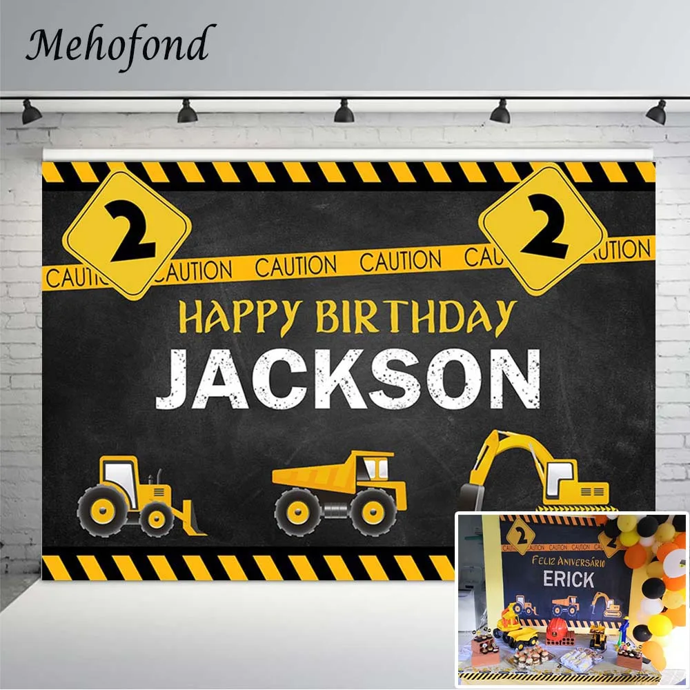 

Mehofond Photography Backdrop Boy Birthday Party Construction Excavator Truck Decor Custom Background For Photo Studio Photocall