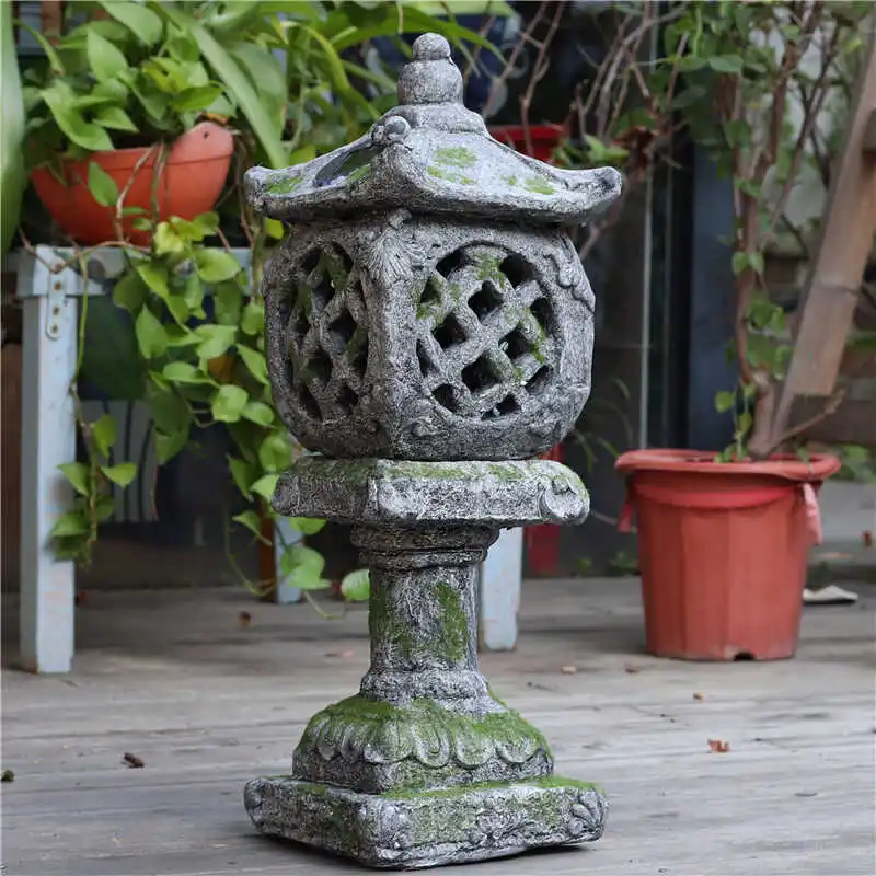 

Solar retro stone tower lamp ornament outdoor Chinese courtyard palace lamp villa garden yard decoration night light arrangement