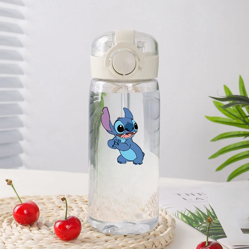 400ML Anime Disney Straw Food Grade Plastic Cup Cute Simple Ins High Value Stitch Water Cup Student Portable Anti-drop Cup Girl