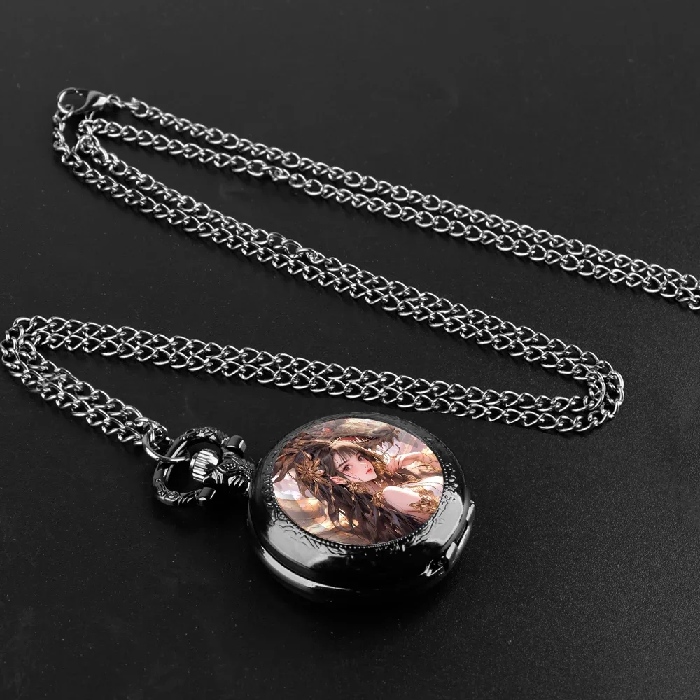 أنيقة خمر الخيال فتاة موضوع زجاج قبة ساعات الجيب الكوارتز قلادة قلادة هدايا للرجال النساء Reloj De Bolsillo #5