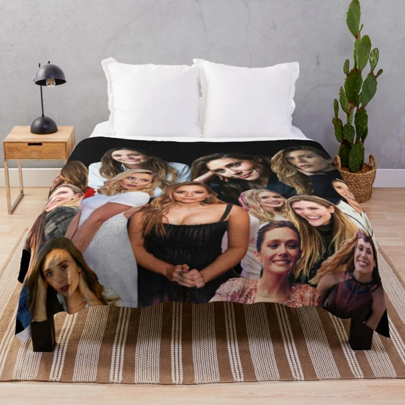 Elizabeth Olsen collage Throw Blankets dorm room essentials cute blanket decorative blankets