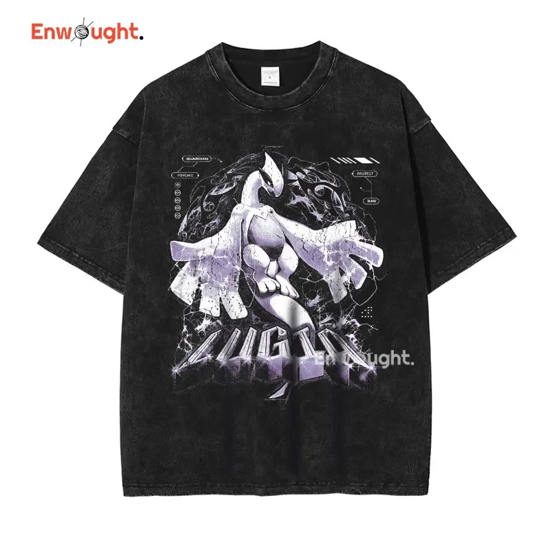 Anime Lugia Butterfree T-shirt Dragon Vintage Washed T Shirts Streetwear Manga Oversized Short Sleeve DTG Printing Tops Tees