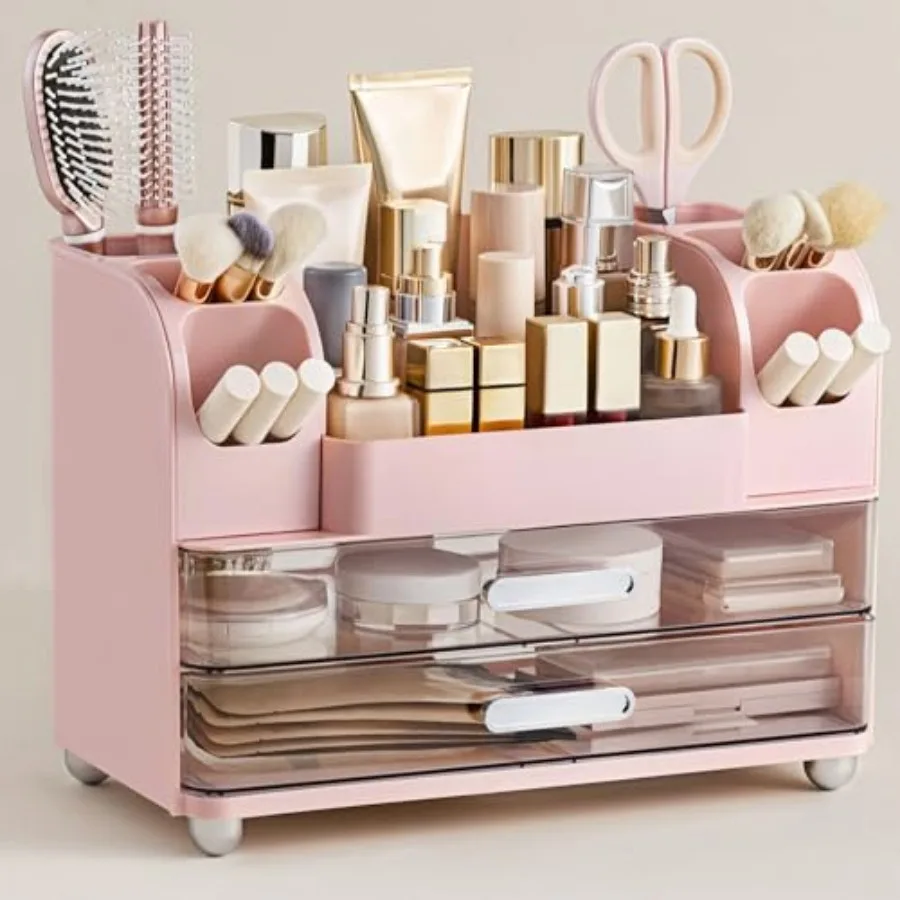 

Органайзер для косметики на туалетный столик с держателем для кистей, большой органайзер для ванной комнаты, для хранения косметики и средств по уходу за кожей, легко хранить, для помад и косметики для губ