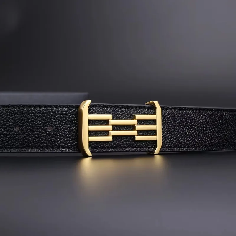 Luxury Brand Top Belt Men's Leather Smooth Buckle Trendy Pants Belt New Business Casual Fashion High-end Feeling Men's Belt