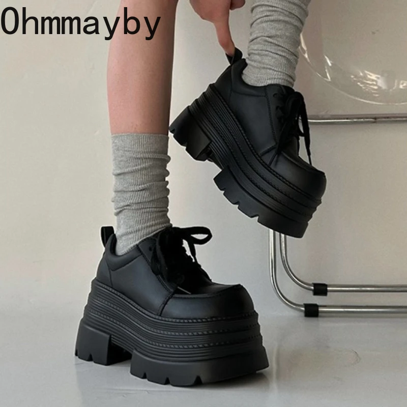 

Platform Thick Bottom Women Mary Jane Shoes Fashion Shallow Lace Up Pumps 2026 New Spring Ladies Concise Outdoor Gothic Shoes