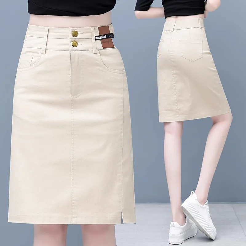

Denim Midi Skirt for Petite Women, Summer Fashionable and Elegant Slit Bodycon A-Line Short Skirt