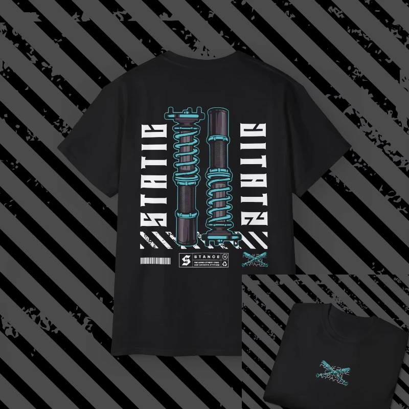 

Loose Summer Casual Fashion Heavy Twist Tooth Shock Absorber Theme Car Culture TShirt Modified Car T-shirt Posture Pneumatic