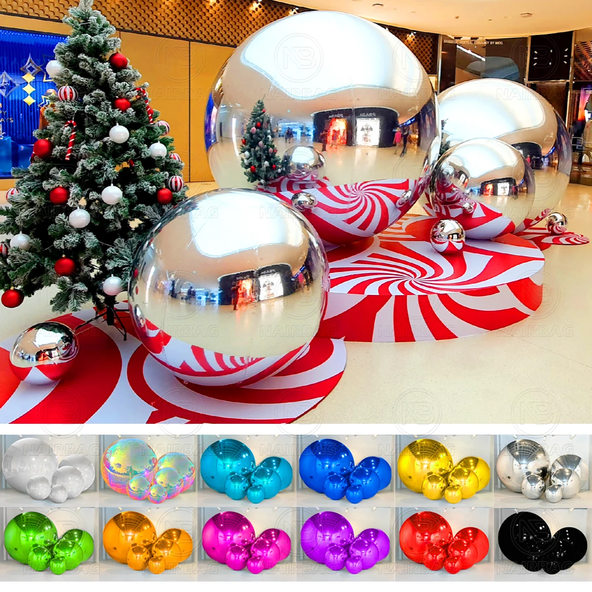 

Christmas Ball Inflatable Mirror Sphere Gold Big Shiny Inflatable Ball for Festival Decoration Stage Show Wedding Party