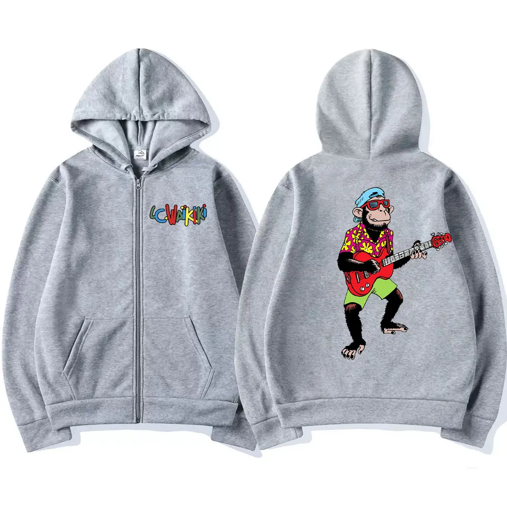 Grappige Lc Waikiki Aap Zingen Dubbelzijdige Grafische Rits Hoodie Heren Dames Schattige Cartoon Jack Met Rits Mannelijke Fleece Sweatshirt