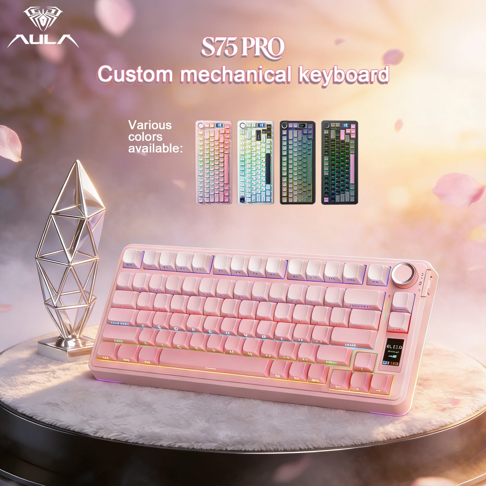 

AULA S75 PRO Wireless Mechanical Keyboard, Bluetooth/2.4GHz/USB-C, with RGB backlight, PBT keycaps, 75% hot-swappable, with scre