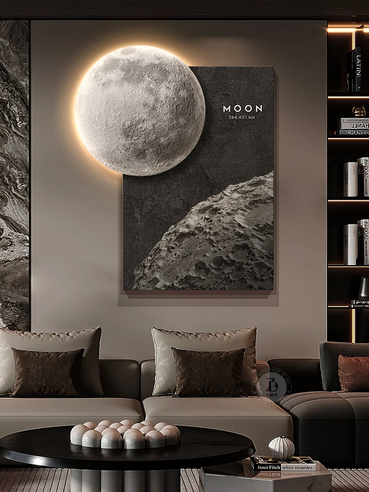 new three-dimensional relief sandstone painting porch decorative high-level corridor moon wall lamp living room hanging painting