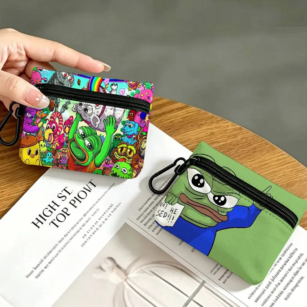 Sad Frog Pepe Oxford Fabric Zipper Pouch Lightweight Hanging Coin Wallet For Coins ID Cards Keys Lipstick Earbuds