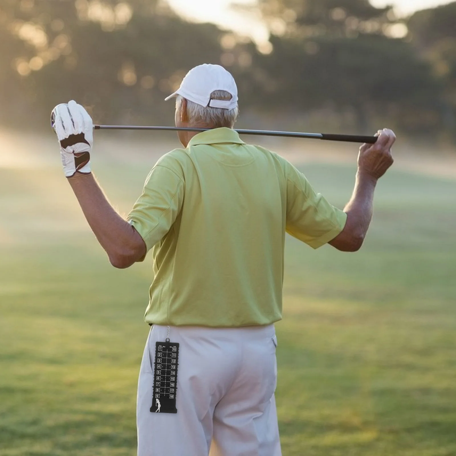 عداد نقاط 18 فتحة للاعبي الغولف باللون الأسود 155 × 60 × 5 مم سلسلة مفاتيح معدنية بلاستيكية تصميم سهل الحمل