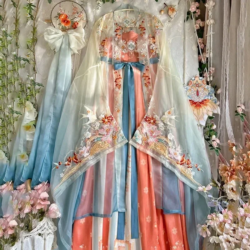 Весенне-летний китайский женский традиционный костюм ханьфу для танцев, костюм феи, древняя принцесса, нежное платье для косплея с вышивкой, S MN3