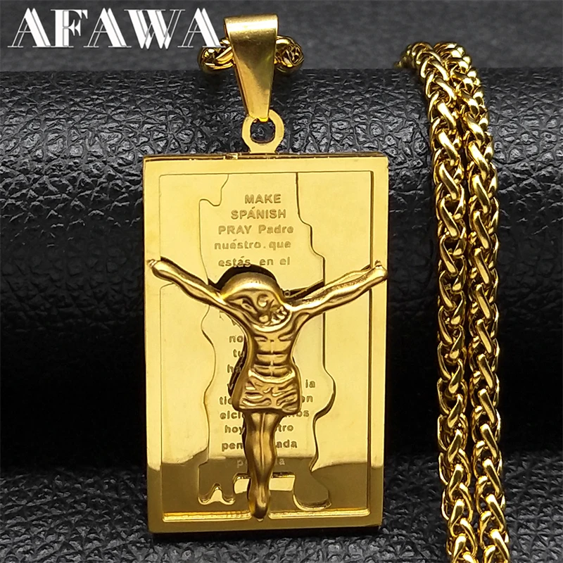 Hip Hop Catholic Jesus Crucifix Medal Necklace for Women Men Stainless Steel Christ Biker Male Chain Jewelry collares NZZZ168S02