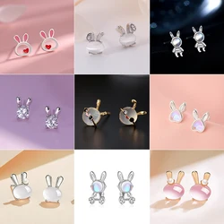 Trendy Lovely Crystal Jade Rabbit Stud Earrings Kawaii Animal Earrings For Women Girls Korean Earring Jewelry Brincos Gifts