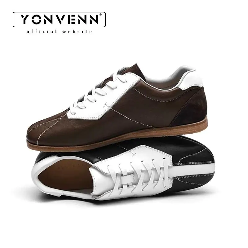 

New top layer cowhide British style German training shoes for men height increasing thick soled casual sports board shoes