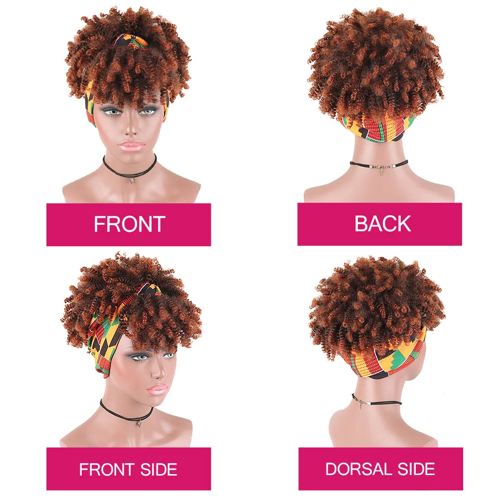 Pelucas de diadema rizadas cortas Afro Puff para mujer, peluca rizada, turbante sintético Natural, envoltura, Cosplay, uso diario