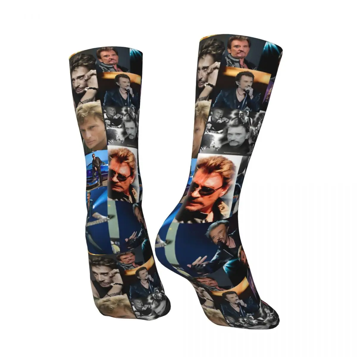 Funny Happy Johnny Hallyday French Singer Men's Socks Retro Harajuku Johnny Hallyday Street Crew Crazy Sock Gift Printed