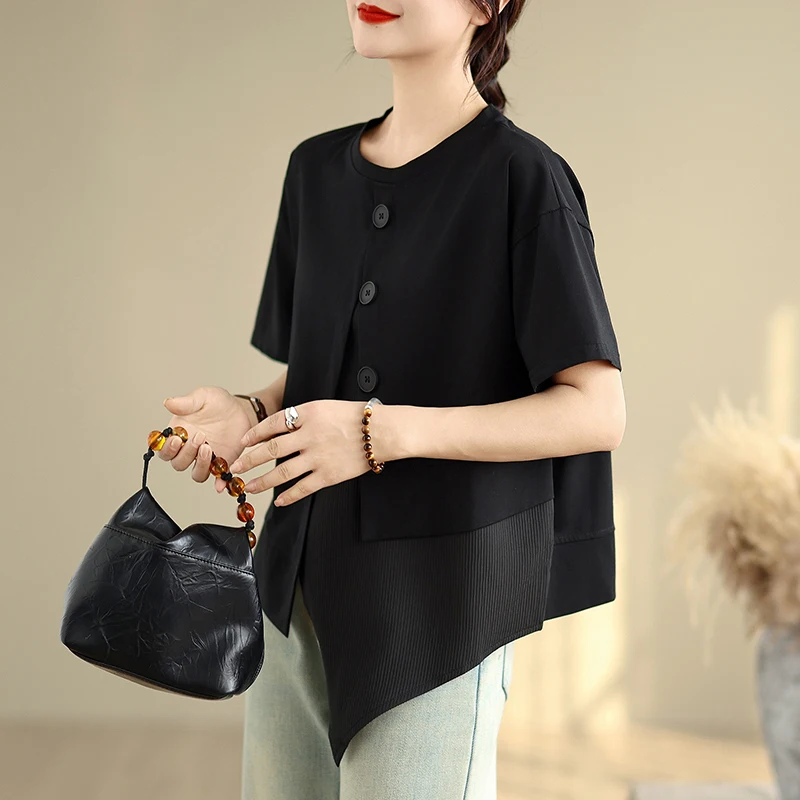 

Новая летняя футболка больших размеров, круглая, Ne ort Sve, повседневная, удобная, свободная посадка, однотонный, универсальный, женский топ больших размеров