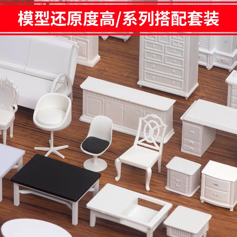 1:30 scale Dollhouse Furniture Plastic Craft Toy Miniature Table Chair Cabinet Cupboard Wardrobe Model House Interior Decoration