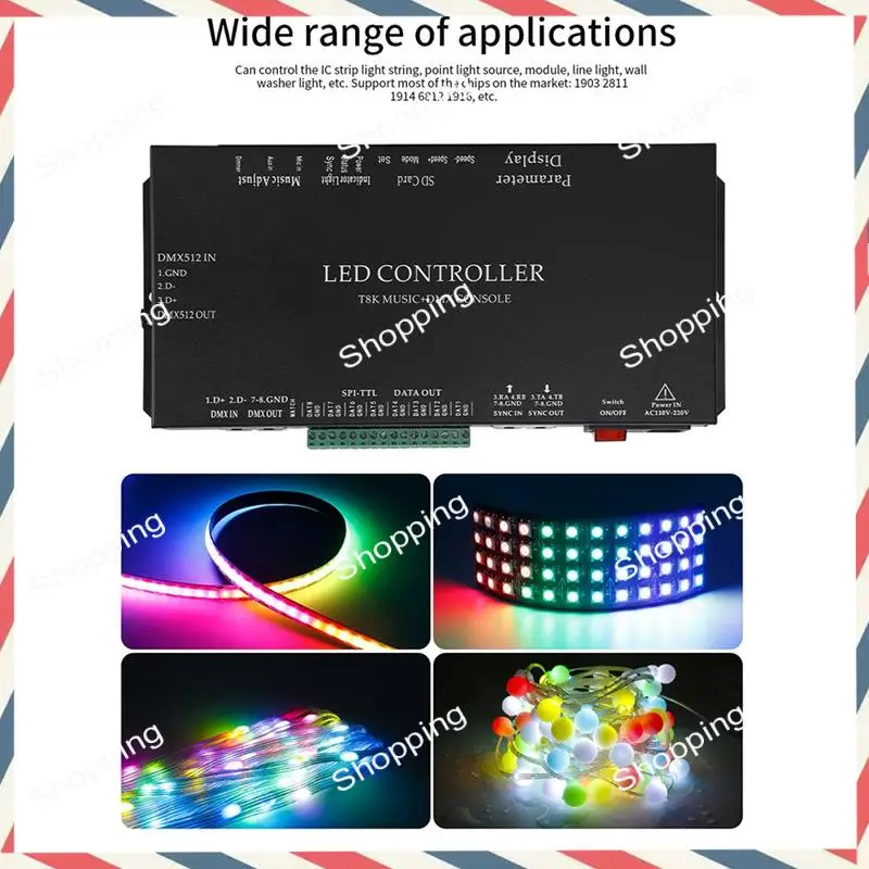 

M20K T8K Music+DMX Console 8Channels Port With Mic In/Aux In SPI-TTL Led Strip Light Controller For WS2811 WS2812B