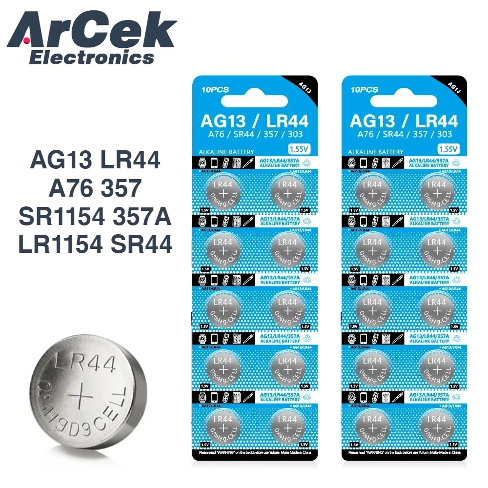 20PCS AG13 LR44 A76 357 SR1154 357A LR1154 SR44 1.55V Alkaline Battery for Watch Remote Calculator Car Key Clock