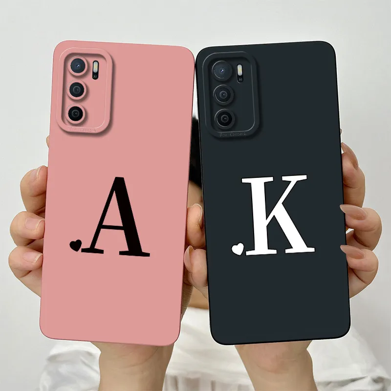 Phone Case For OPPO A54s Case oppo A16 A16S CPH2269 CPH2271 Cute Letters Square Liquid Silicone Soft Shockproof Back Cover Funda