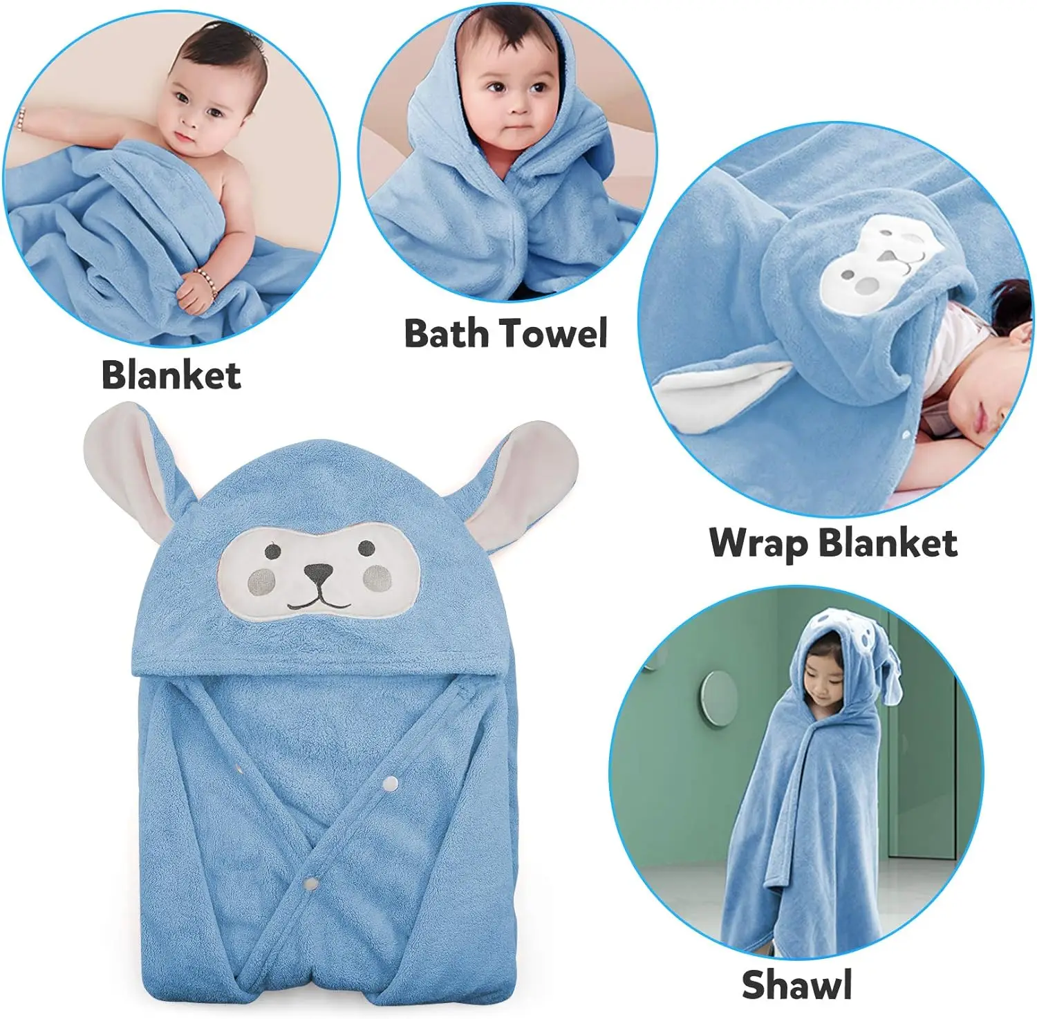 Kids Bathrobe Toddler Baby Hooded Towels Newborn Super Soft Bath Towel Blanket Warm Sleeping Swaddle Wrap for Infant Boys Girls