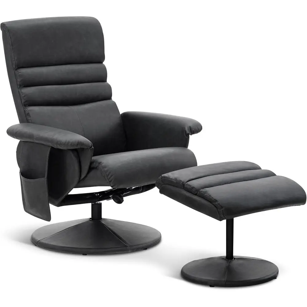 

Роскошное кресло-реклайнер с оттоманкой и массажем, поворот на 360 градусов, искусственная кожа, серый (7902)