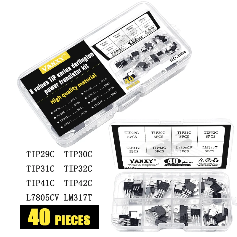 8 values darlington power transistor kit TIP29C TIP30C TIP31C TIP32C TIP41C TIP42C L7805CV LM317T TIP31 TIP32 TIP41 TIP42