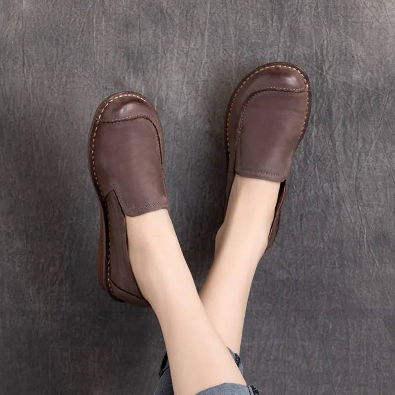 

Women Loafers Leather Shoes Gray Casual Soft Heels Ladies Shoes Handmade Genuine Leather Lazy Shoes SLip on Flats Women Brand