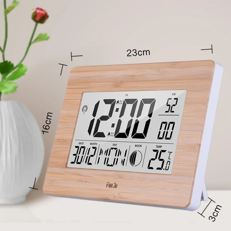 FanJu Digital Wall Clock LCD Big Large Number Time Temperature Calendar Alarm Table Desk Clocks Modern Design Office Home Decor