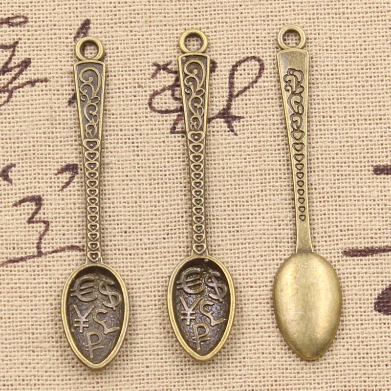 15pcs Charms Dollar Spoon Money 57x12mm Antique Silver Color Pendants DIYCrafts Making Findings Handmade Tibetan Jewelry