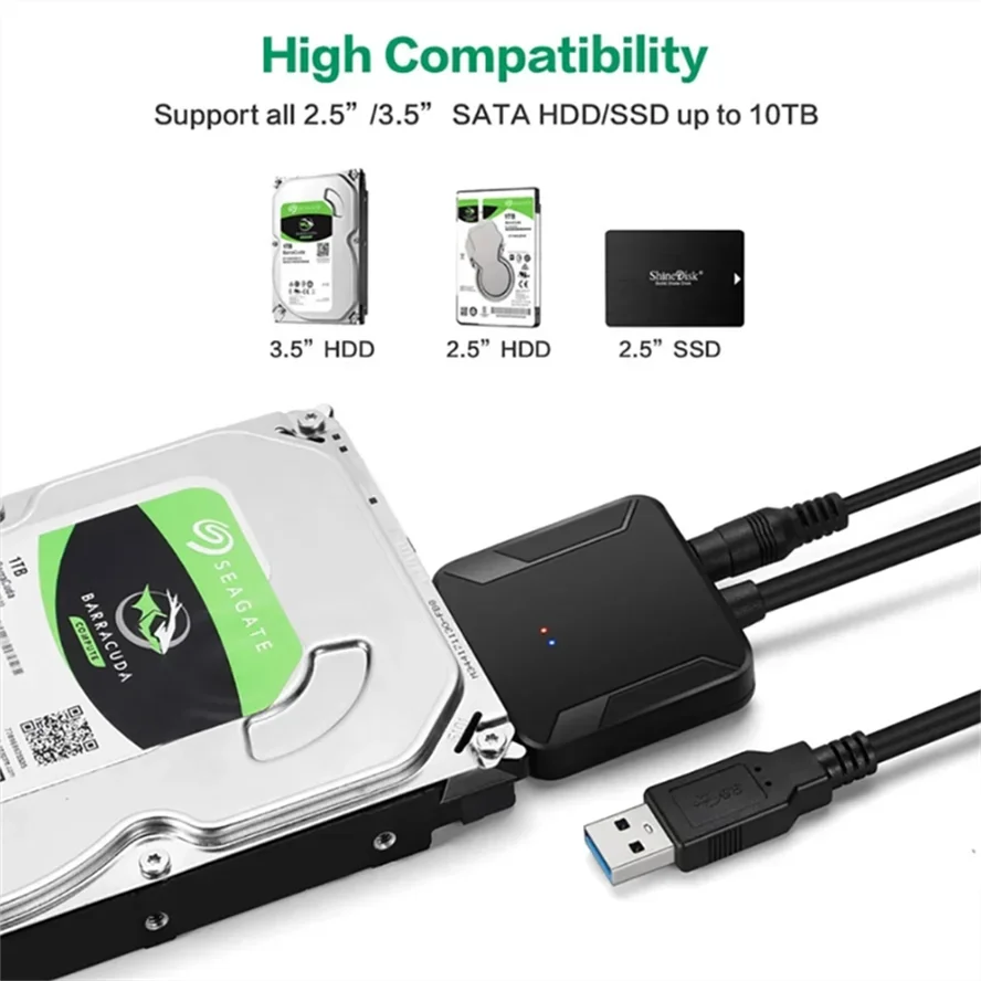 USB 3.0 to SATA Cable SATA III Hard Drive Adapter Converter for 2.5/3.5 Inch SSD HDD Hard Drive Disk with 12V/2A Power Adapter