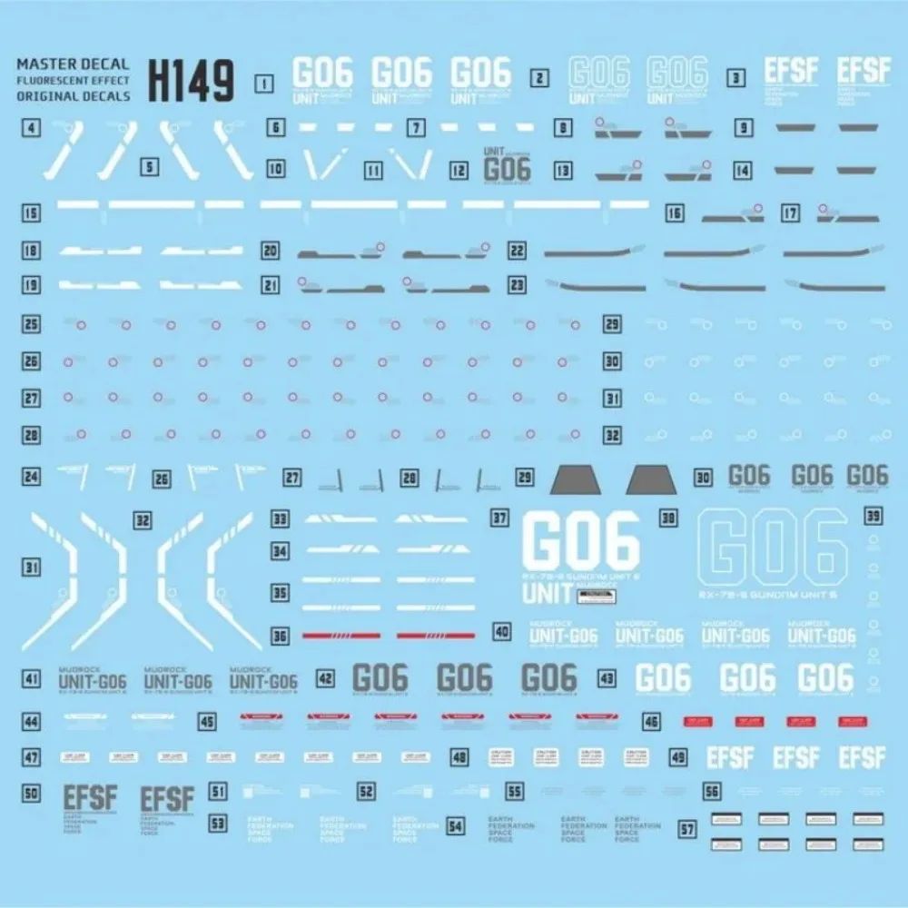 Master Decal H149 Fluorescent Water Decals Fit HGUC 1/144 RX-78-6 G06 Mudrock High Precision Hobby DIY Model Assembly Stickers