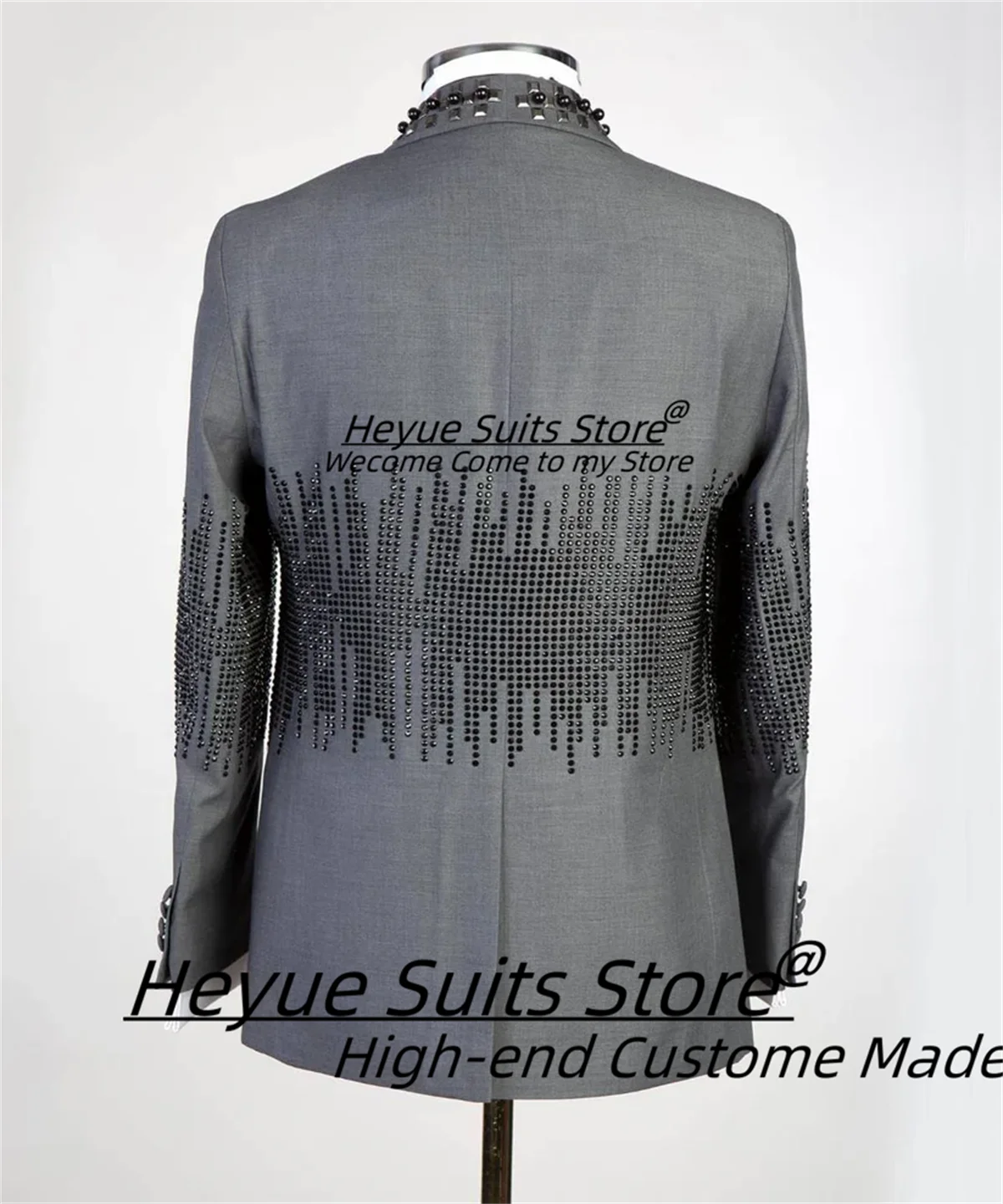 Luxuly Stone Stitched Formal Prom Men Suits Customized Slim Fit Shawl Lapel Groom Wedding Tuxedos 2Pieces Sets Male Prom Blazers