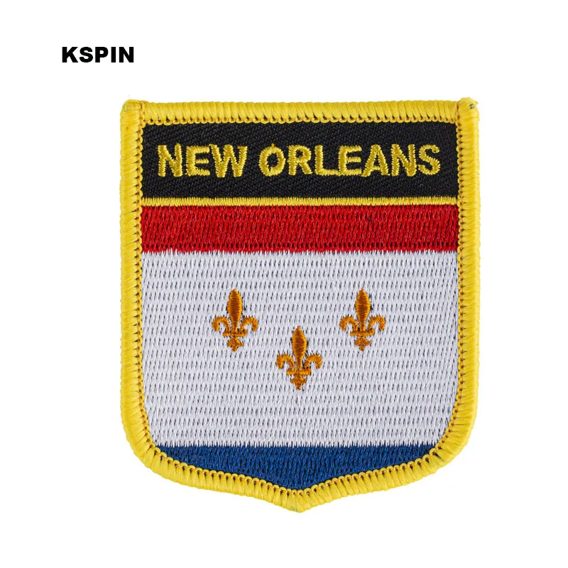 New Orleans Flag Shield Shape Iron on Embroidery Patches Saw on Transfer Patches Sewing Applications for Clothes Back Pac