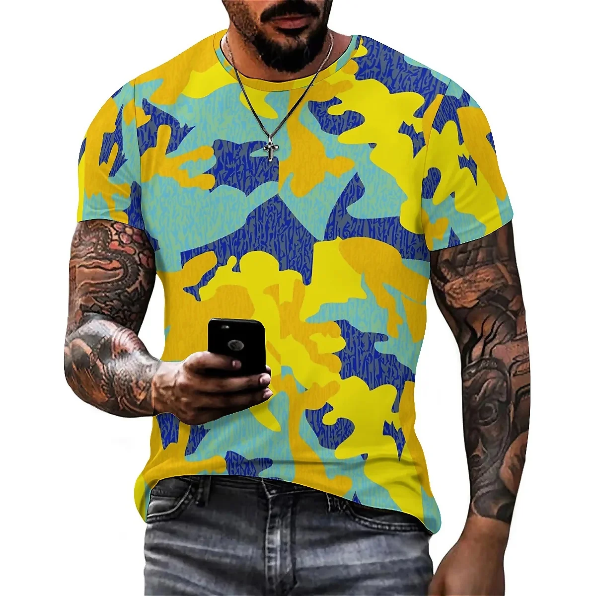 Winter Loungewear Color-Block Splatter Men's 3D Printed Short Sleeve T-Shirt - Youth Loose Fit