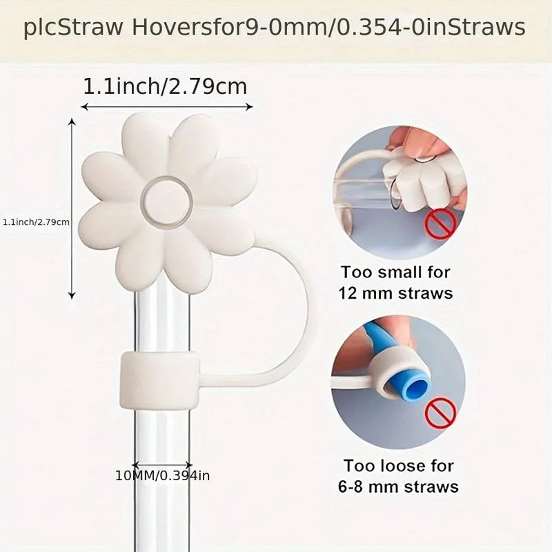 12Pcs Cartoon Silicone Straw Topper Cap, 10mm 0.39in Dust‑Proof Straw Cover With Anti‑Lost Lanyard, Reusable Straw Plug Accessories For 40oz Tumbler Cup, Birthday Holiday Party Gift Supplies, Random Style view 5
