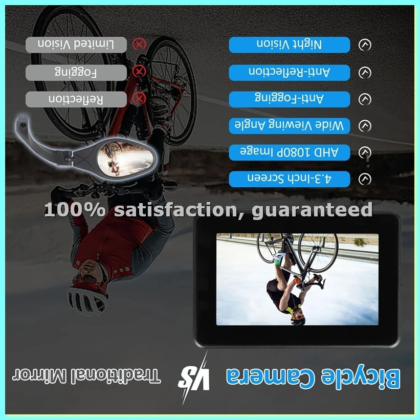 

Зеркало для велосипеда на руль, камера заднего вида 1080P с 4,3-дюймовым экраном и функцией ночного видения, 110 ° Широкоугольный объектив-ANKL