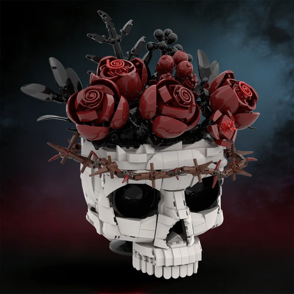 

MOC Gothic Skull Preserved Roses Flowers Bricks Model Skull Flowers Potted Decorate Building Blocks Assemble Toys Kids DIY Gifts