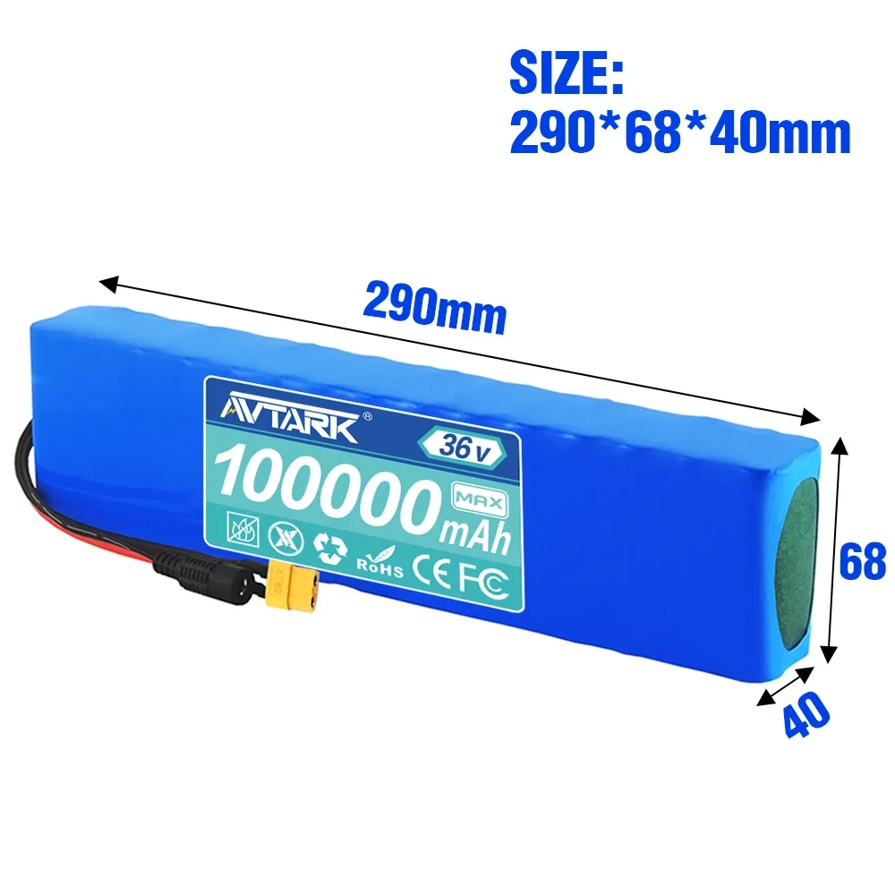 36V100Ah 10S3P 18650 Lithium Battery Pack 600W 42V for Xiaomi M365 Pro Ebike Bicycle Scooter Inside with 20A BMS XT60 and T PLUG