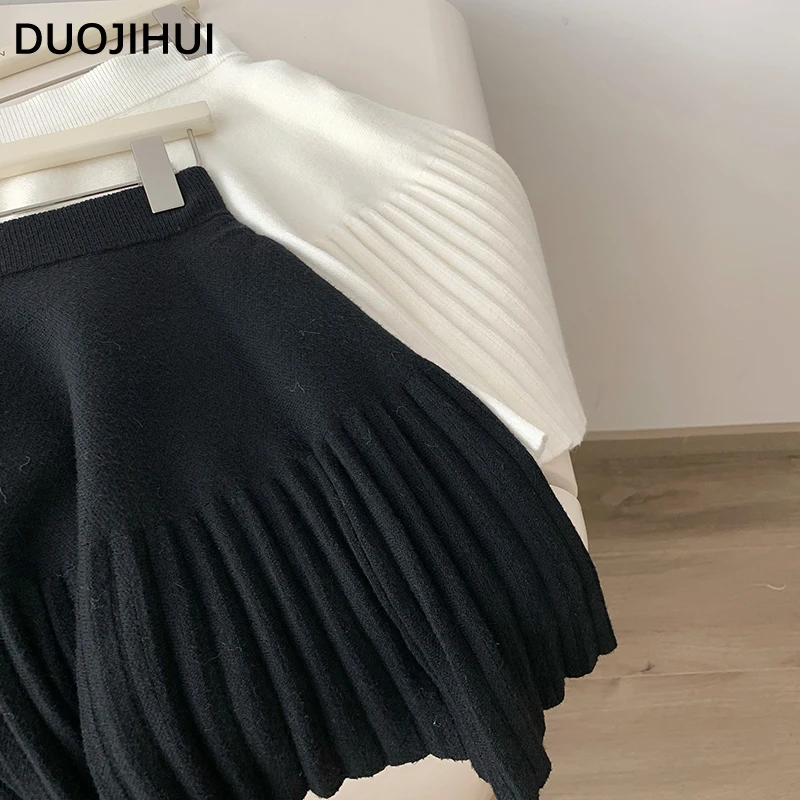 DUOJIHUI Autumn Chicly Slim Classic A-line Black Skirt Female New Simple Solid Color Fashion Knitting Loose Women\'s Mini Skirt