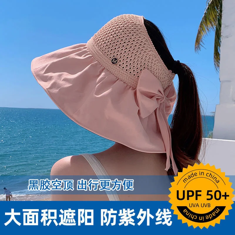 New black rubber cap children's big eaves summer small fragrant wind sunscreen cap Korean version bowknot sunshade UV fisherman