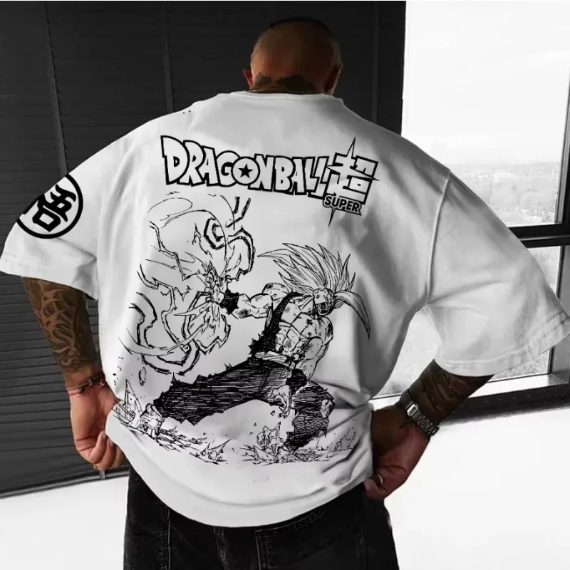 Camiseta de Dragon Ball 2025 de verano para hombre, versión holgada, ropa de calle, estampado de animación Super Saiyan, Top informal Original para padres e hijos