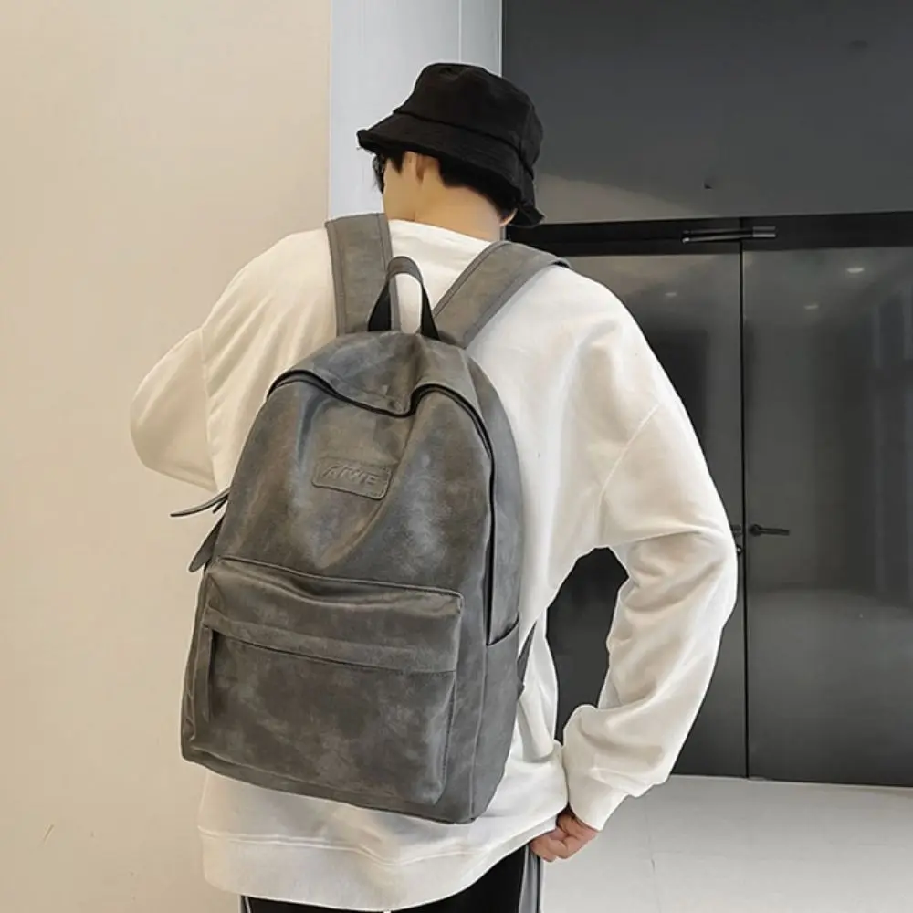 Korean Style Leather Backpack Men Large Capacity Multiple Pockets Travel Bag Handbag Waterproof Teens Schoolbag Boys Girls