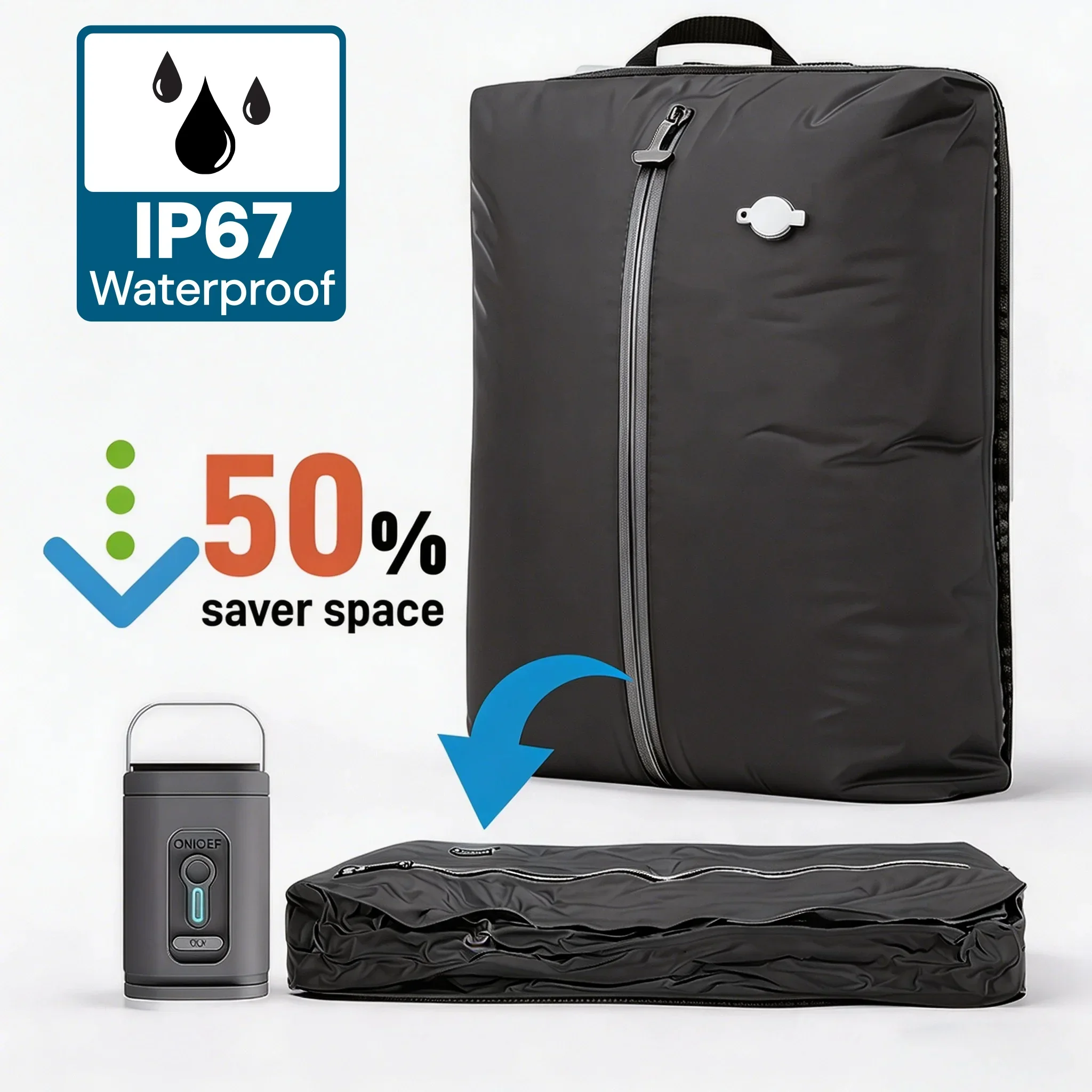 Vacuum Storage Bags with Cordless Electric Pump Rechargeable 9L 17L 34L Compression Packing Cubes Space Saver Travel Suitcase